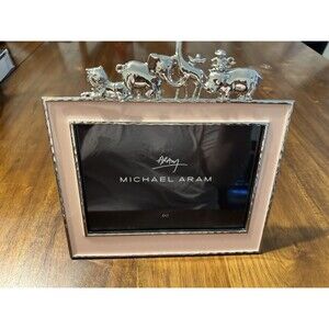 Michael Aram Frame, Pink Enamel Metal w/ Elephant Lion Zoo Animals 5x7 EUC